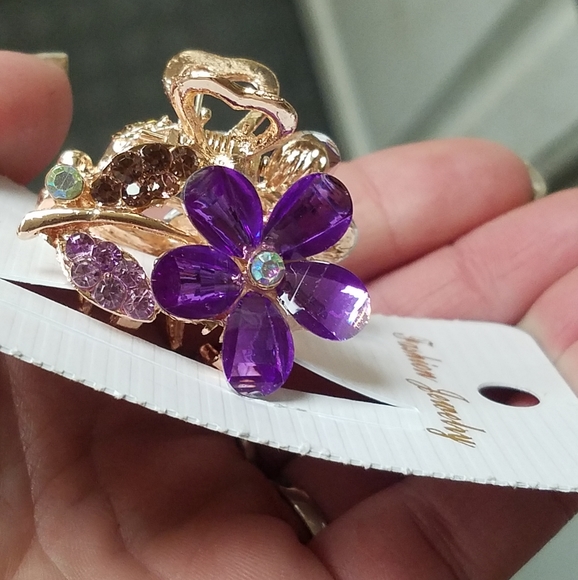 NWT Small Purple Gems & Rose Gold Enamel Flower Hair Clip! - Picture 3 of 16